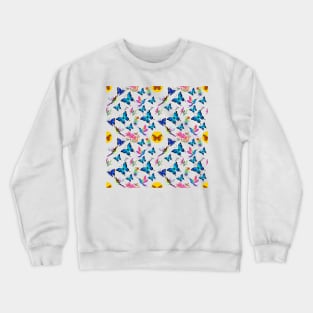 Butterflies hummingbirds and blooming flowers pattern Crewneck Sweatshirt